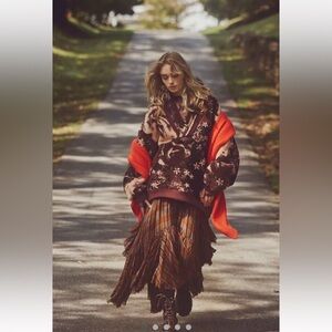 Free People Rosie Printed Sherpa Jacket Rose Ribbed Brown Nude Black